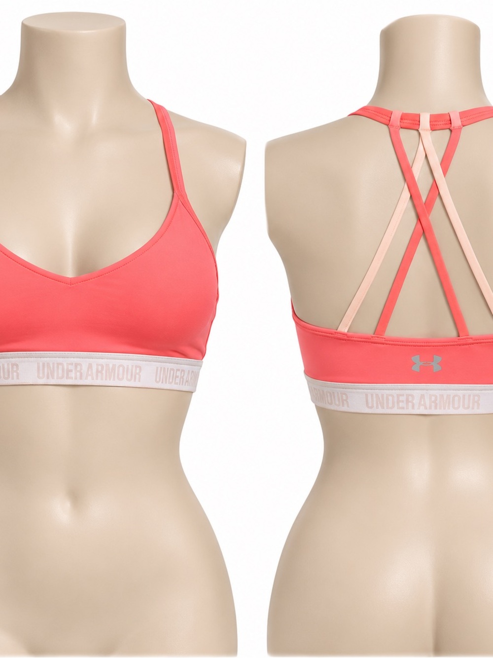 Under Armour Coral & Light Pink Strappy Cross-Back Sports Bra